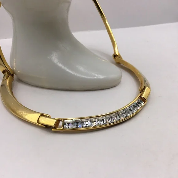 Vintage 70’s Rhinestone Bar Link Collar Necklace - Picture 3 of 6